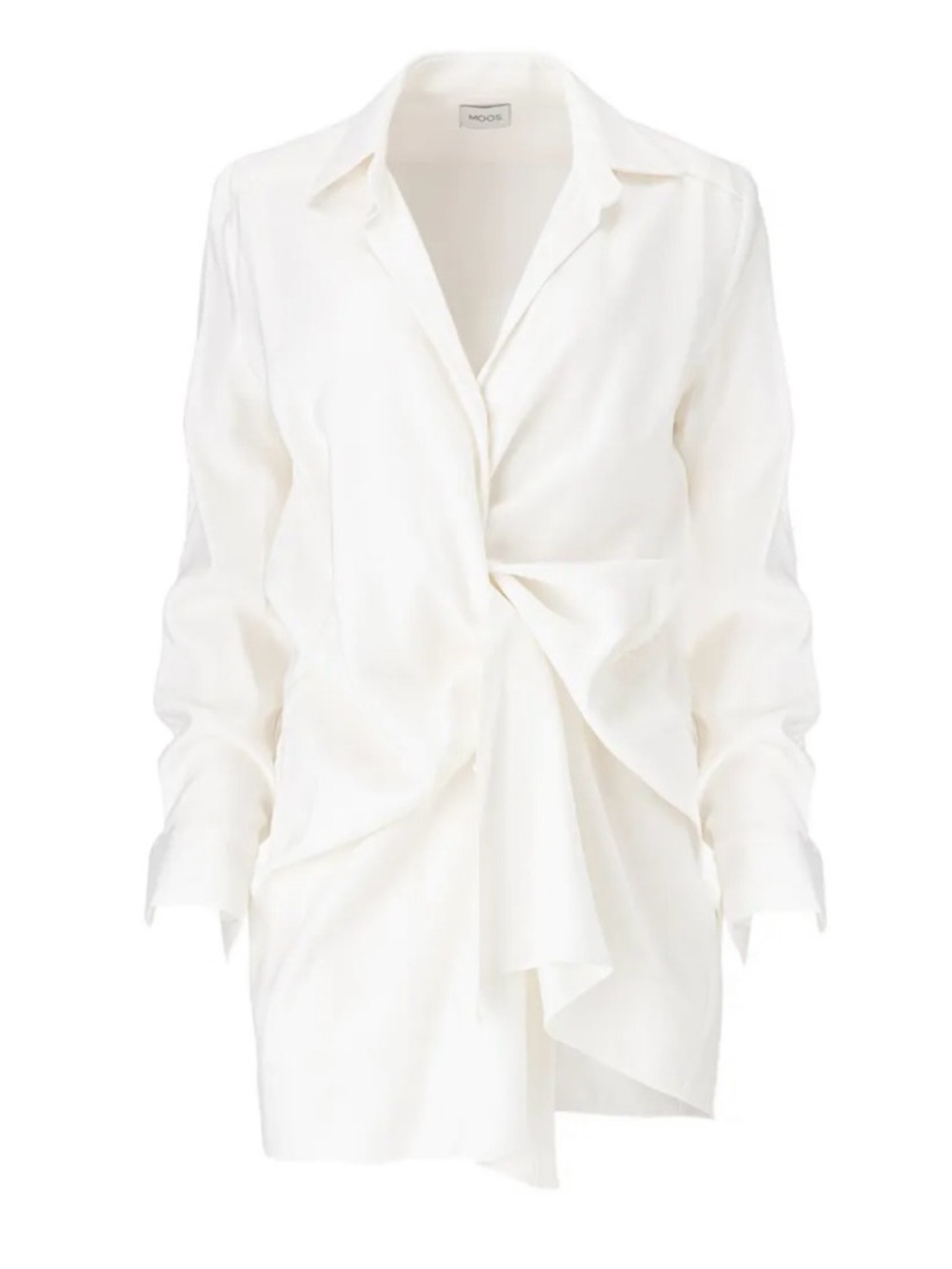 Twist-Front White Long-Sleeve Dress